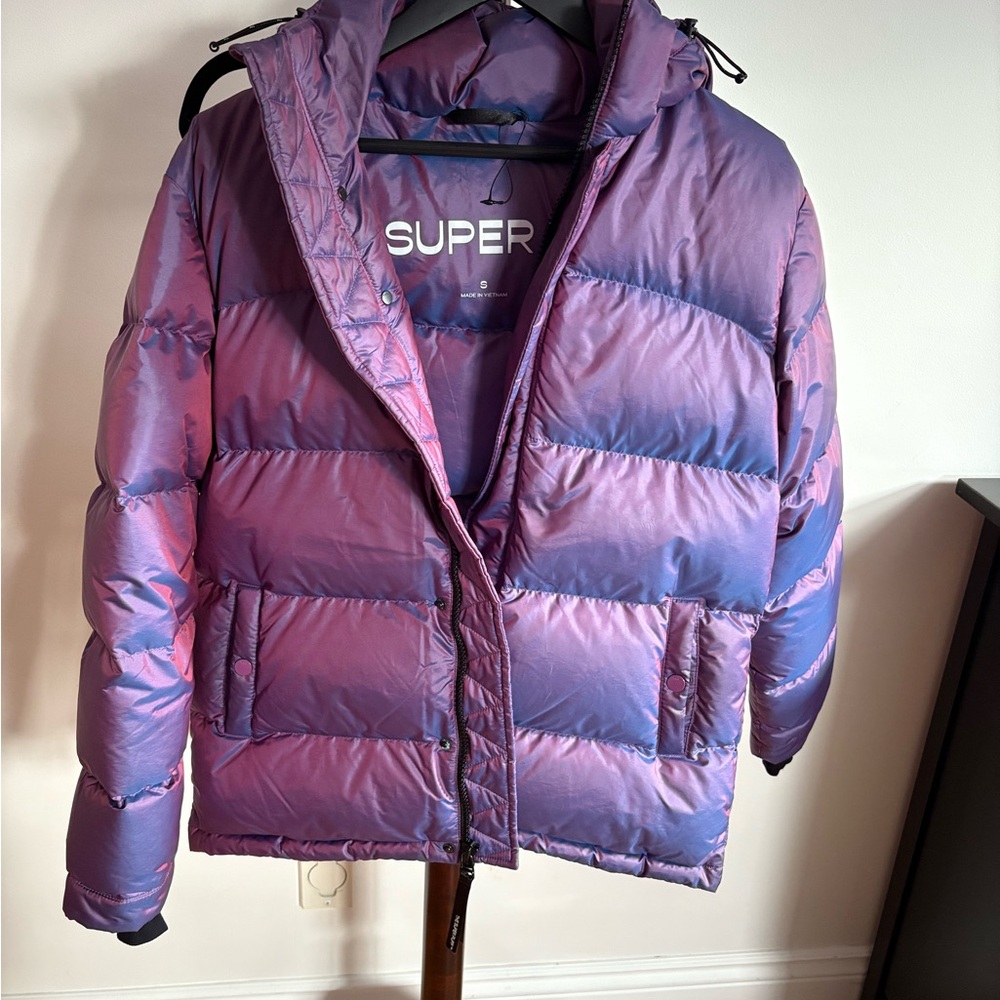 Aritzia Super Puff Purple Puffer Jacket Iridescent